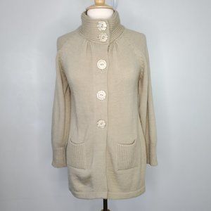 Designer Threads Tan Oatmeal 100% Alpaca Hand Made In Peru Button Up Cardigan, M